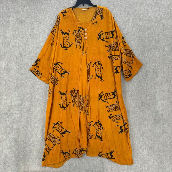Rainbow Dresses & Skirts - Rainbow Mustard African Tribal Print Rayon Open Kimono Oversized Boho OSFM India